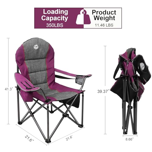 Northroad Oversized Portable Camping Chair, Full Padded Outdoor Folding Chair Support 350 LBS, Heavy Duty Lawn Chair with ...