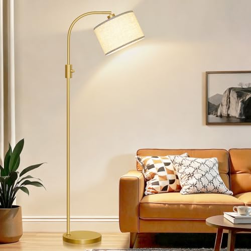 Nintiue Upgraded Modern Arc Dimmable Tall Standing Floor Lamp with Linen Shade, 1200 Lumens LED Bulb Included, for Living...