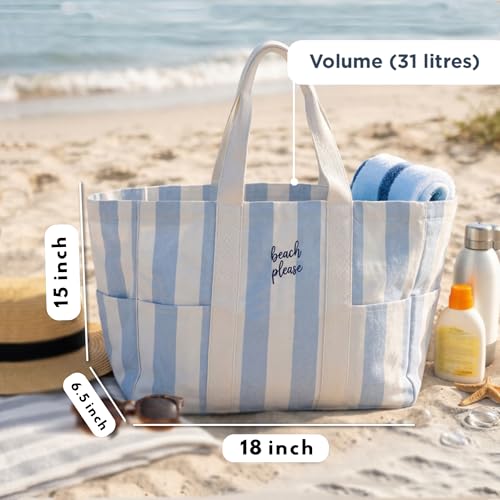 Folkulture Beach Bags for Women Large Waterproof Beach Tote Bag Zipper Beach Bags Waterproof Sandproof