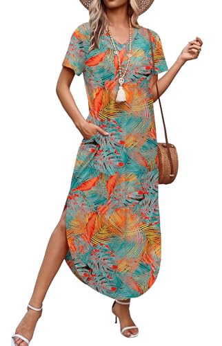 WIHOLL Women's Summer Short Sleeve Dresses Maxi Dress Vacation Beach Sundresses 2026 with Pockets