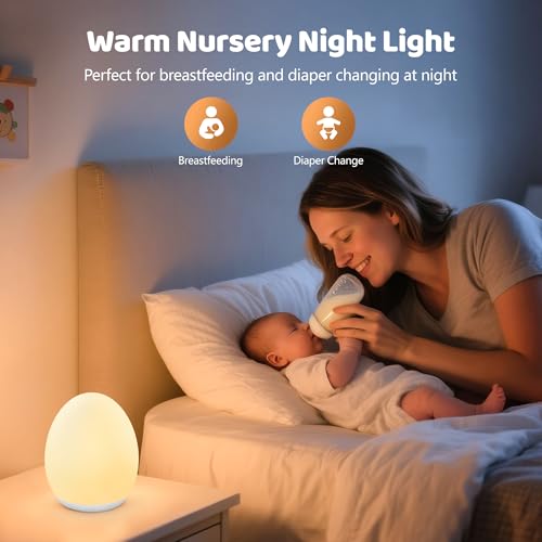 MediAcous Night Light for Kids, Baby Egg Light for Nursery, 7 Colors Changing & Stepless Dimming, Soft Silicone Touch Nigh...