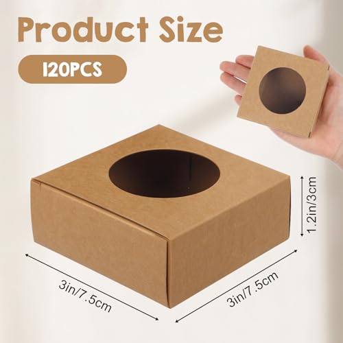 Caeuiciw 120 Pcs Soap Boxes for Homemade, 3 x 3 x 1.2 Inch Small Paper Gift Packaging Boxes with Window, Gift Wrappers for...