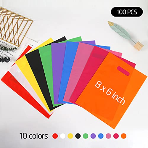 VieFantaisie Plastic Party Favor Small Gift Bags, 100 PCS 6" x 8" Goodie Bags for Kids, Candy Treat Pouches Bulk with Hand...