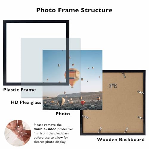 JCJMY 10x10 Picture Frame Black for Wall Hanging, Wall Mounting Horizontally or Vertically, 10 x 10 Square Wall Gallery Po...