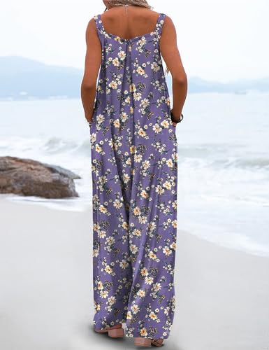 YESNO Women's Summer Casual Overalls Loose Wide Leg Jumpsuits Boho Floral Printed Baggy Rompers with Pockets PZH
