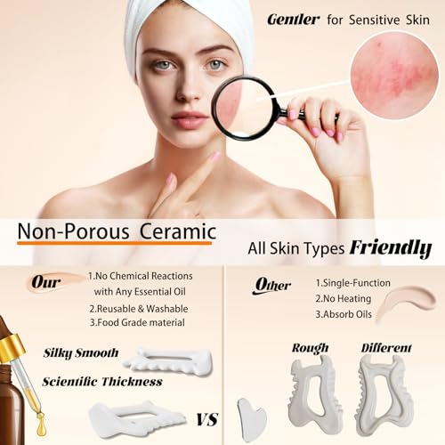 Aurift Ceramic 6‑in‑1 Gua Sha Tool for Face & Body, Jawline Sculpting, Double Chin Reduction, Lymphatic Drainage, Trigger ...