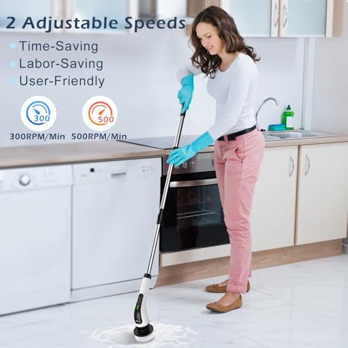 Bomves Electric Spin Scrubber, Cordless Cleaning Brush Scrubber for Home, 8 Replaceable Brush Heads-90Mins Work Time, 3 Ad...