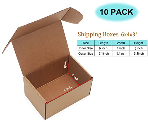 10 Pack Small Shipping Boxes 6x4x3'' Corrugated Small Cardboard Boxes for Shipping, Recyclable Packaging Boxes for Busines...