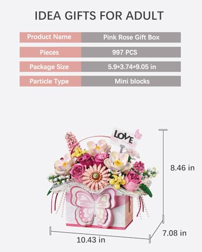 LUOGFYNI Mini Portable Block Flower Set, Pink Rose Creative Eternal Flower Gifts Box with Romantic Light, Home Decor or Bi...