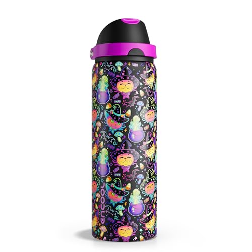 Insulated Water Bottle with Straw - Encool Stainless Steel Water Bottle with Push Button Lid, Leak-Proof & BPA-Free, Keeps...