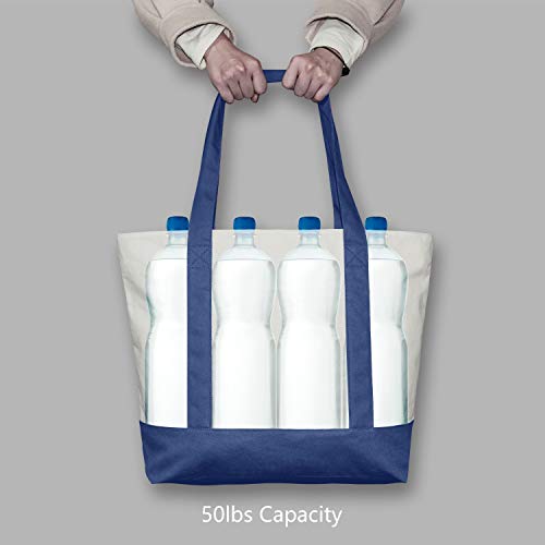 TOPDesign 1-Pack Canvas Tote Bag with an External Pocket, Reusable Grocery Shopping Bag, Top Zipper Closure, Daily Essenti...