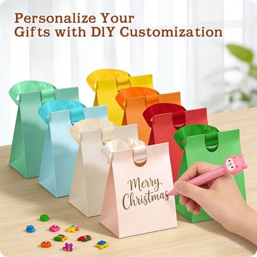 Paper Gift Bags with Ribbon Handles: 8 Pack Small Gift Bags, 8 Assorted Colors Bulk with 16 Tissue Paper, Reusable & Durab...