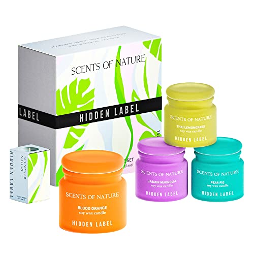 Hidden Label 4 Pack Candles for Home Scented, Aromatherapy Jar Candle Gifts for Women, Natural Candles Non Toxic Candles S...