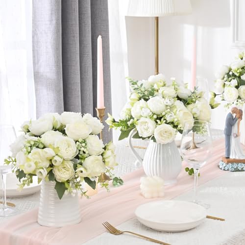 MARTINE MALL 2 Packs Peonies Artificial Flowers, White Artificial Peonies, Silk Peonies Flowers Fake Peonies Artificial Fl...