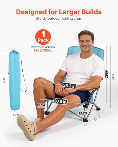 VEVOR Folding Beach Chair, High Back Camping Chairs for Adults, with Cup Pocket, Mesh Back, Carry Bag, Portable Extra Wide...