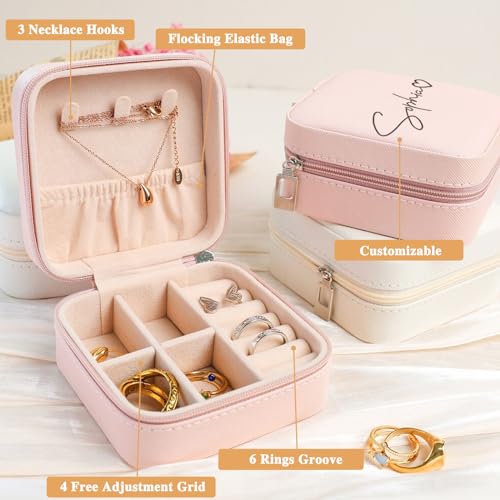 Corissy Personalized Jewelry Box for Women, Custom Travel Jewelry Case with Name and Birth Flower, Leather Jewelry Box for...