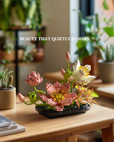 Nifeliz Lotus Flower Building Set for Adults, Botanical Decoration for Table or Office, A Nature-Inspired Gift for Plant L...