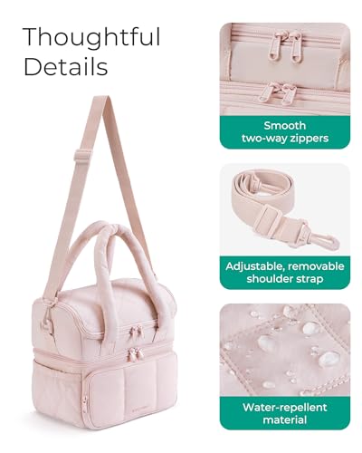 BAGSMART Lunch Bag Women, Double Deck Insulated Lunch Box, Quilted Puffer Lunch Tote, Leakproof, Durable & Reusable Large ...