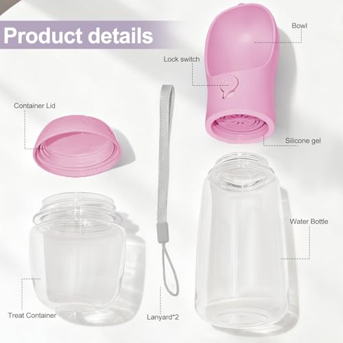 Dog Water Bottle, Portable Water Bottle with Food Container for Dogs Cat Pet Hiking Walking Travel Camping, Leak-Proof Dog...
