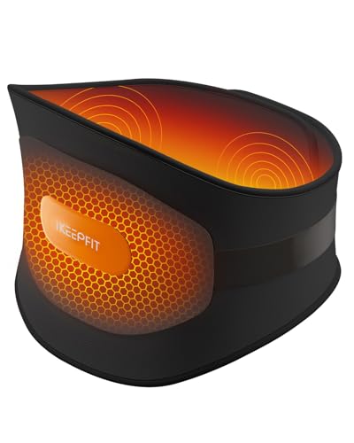 IKEEPFIT Portable Heating Pad for Back, Cordless Wearable Heat Belt with Massager for Lower Back Pain Relief, Battery Powe...