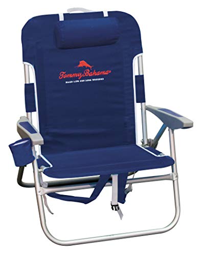 Tommy Bahama Wide Seat Big Boy 4-Position Folding 13" High Seat Backpack Beach or Camping Chair, Navy
