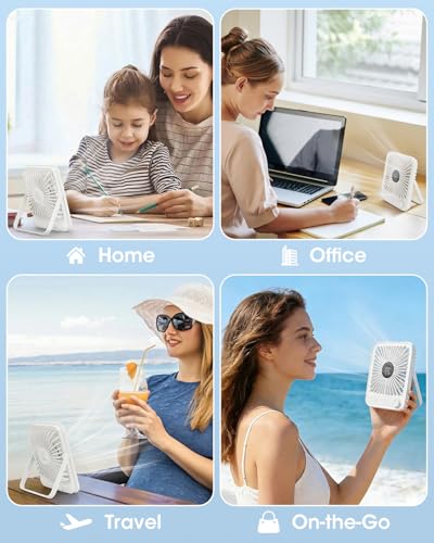 Ouddy Mode 2 Pack Small Desk Fan, Rechargeable Quiet Portable Travel Fan with 100 Wind Speeds Digital Display White Person...