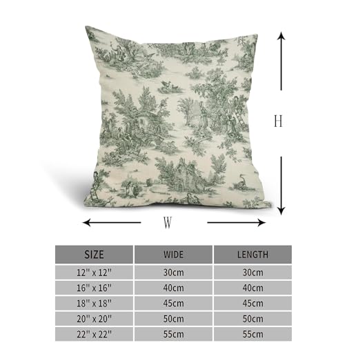 Green Toile Pillow Covers 18x18 Inch Set of 2 Olive and Beige French Country Cotton Linen Decorative Throw Pillow Case Cot...