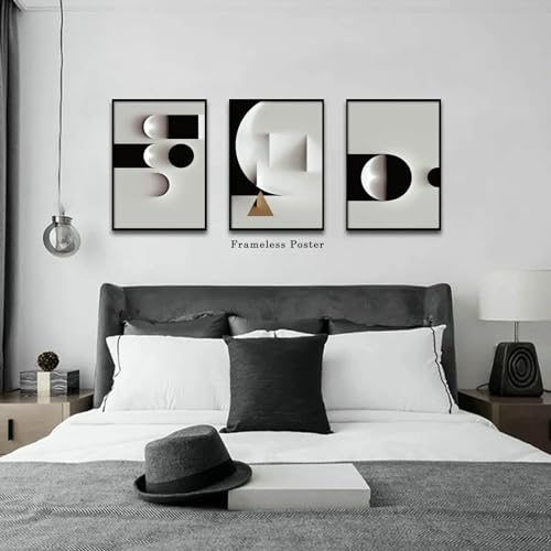 Abstract Geometric Canvas Wall Art Minimalist Black and White Geometric Poster Prints Modern Abstract Geometric Canvas Bla...