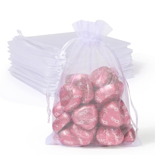 ENNIYU 100PCS Premium Sheer Organza Bags, White Wedding Favor Bags with Drawstring, 4x6 inches Jewelry Gift Pouch for Part...