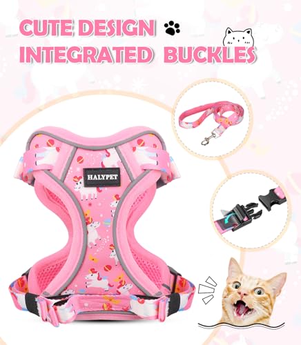 Halypet Cat Harness and Leash Set[MAX Safety 4th-Gen] Cute Escape Proof Vest Harness for Girl&Boy Cat Walking, Comfortable...
