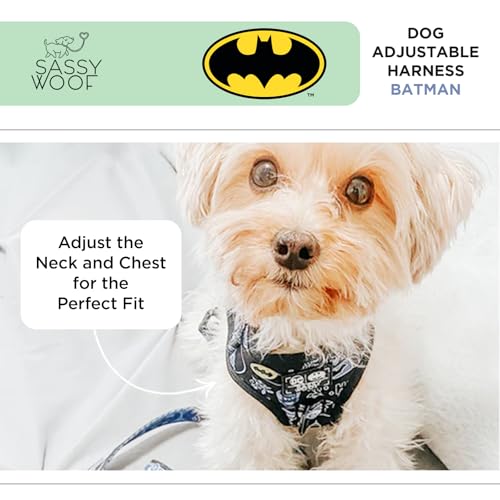 Sassy Woof Dog Adjustable Harness - Batman™ - M, Breathable Mesh, No Pull Design with Two D-Rings, Patented Design, Perfec...