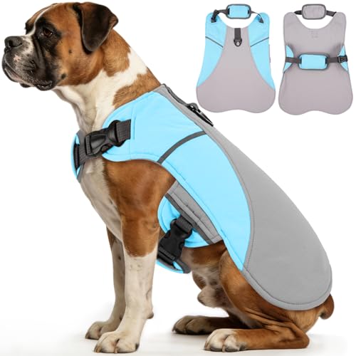 DENTRUN Dog Cooling Vest with Dual Absorbent Core, Adjustable Sun Protective Vest for Hot Weather, Doggie Ice Jacket Hikin...
