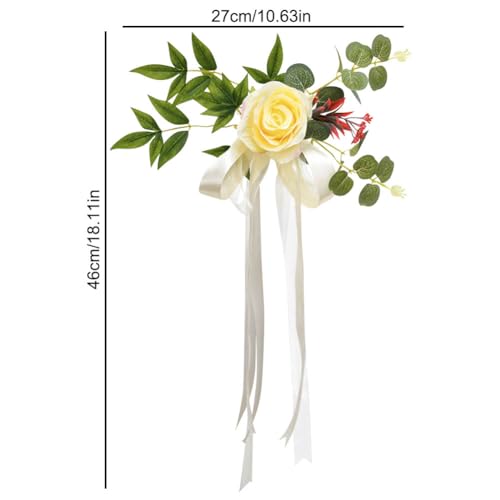 JOONOR Set of 8 Wedding Aisle Decorations Set Yellow Rose Flowers Chair Back Flowers with Leaves and Ribbons,Pew Artificia...