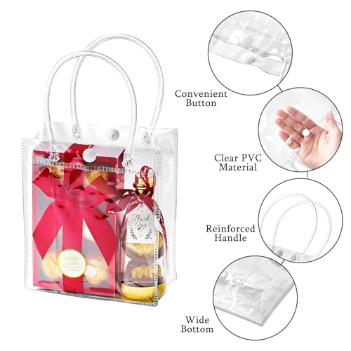 Ohuimrt 50 PCS Clear Plastic Gift Bags with Handles, 5.9 x 4.92 x 2.75 Inches Reusable Party Favor Bags with Ribbon Transp...