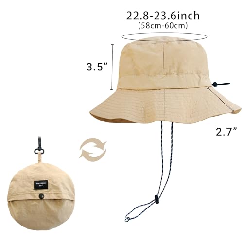 PFFY Quick Dry Waterproof Packable Bucket Hat for Women Men Outdoor Sun Hats with Detachable Chin Strap