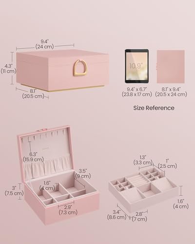SONGMICS 2-Layer Jewelry Box, Jewelry Organizer with Handle, Removable Jewelry Tray, Jewelry Storage, Floating Effect, 8.1...