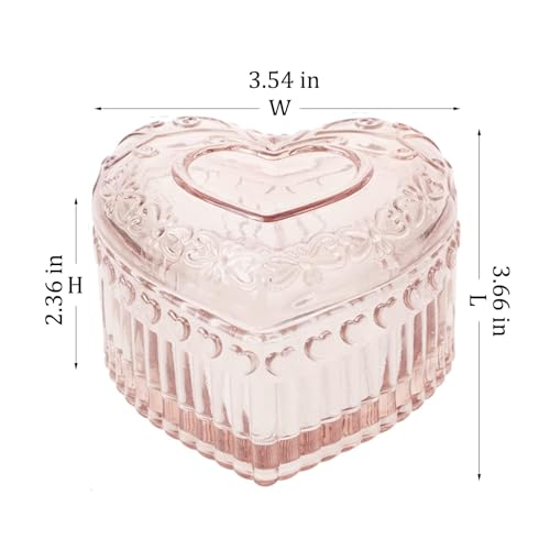MTJYQYF Vintage Glass Jewelry Box - Heart Shaped Display Box for Storage Ring Earring Trinket Jewelry, Pink Cute Room Deco...