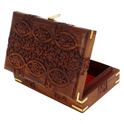 Ajuny Handcarved Treasure Chest Wooden Decorative Jewelry Storage Box Eye Floral Design Multipupose Small Memory Keepsake ...