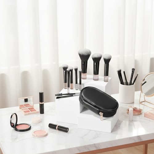 10 Pcs Mini Travel Makeup Brush Set Professional Portable with Pouch for Blush Powder Eye Shadow