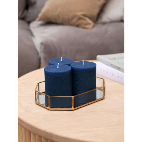 CANDWAX 3x4 inch Pillar Candles Set of 3 – Unscented Dripless Rustic Dark Blue Candles for Room Decor, Weddings, Centerpieces