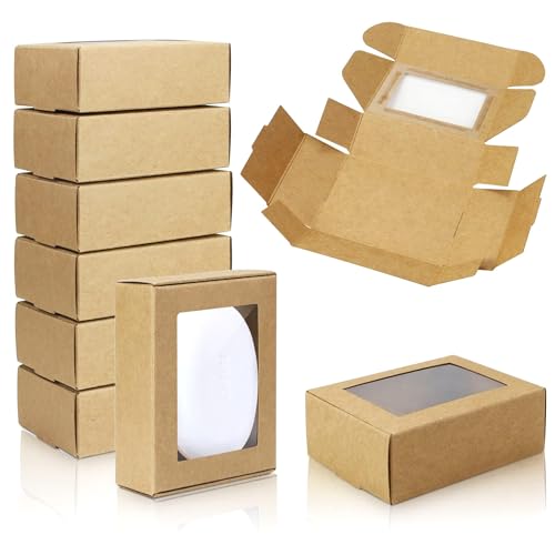 BadenBach 50 PCS Mini Kraft Boxes with Windows,3.33" x 2.35" x 1.18",Small Soap Box for Homemade Soap,Paper Small Gift Box...