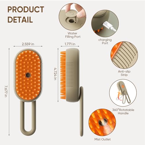 CRAFTIVIO 4-in-1 Cat Steam Brush for Shedding – Self-Cleaning Comb for Long and Short Hair Cats and Dogs, Steam Pet Brush ...