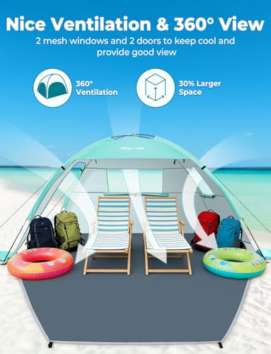 Glymnis Beach Tent Sun Shelter for 4 Person with UPF 50+ UV Protection, Lightweight & Easy Setup Beach Shade Canopy with V...