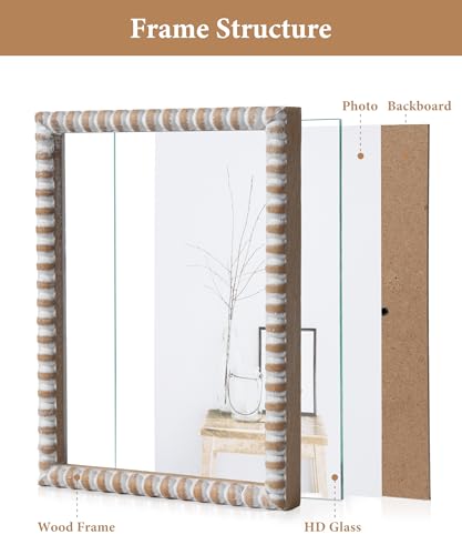 Afuly 5x7 Picture Frame Farmhouse Photo Frame Boho Beaded Frames Distressed White Wood Unique Wall Hanging Desk Standing G...