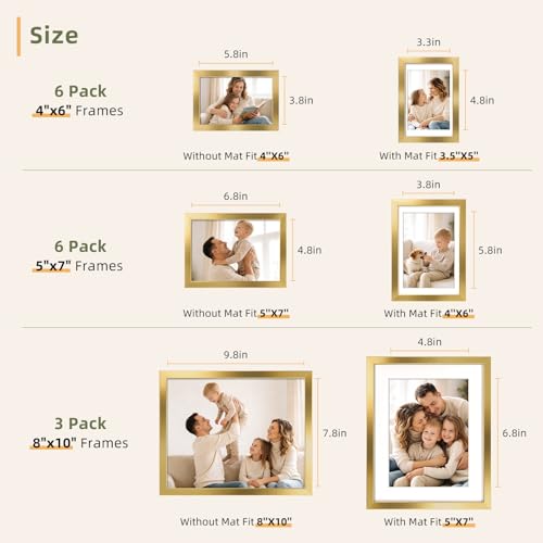 HappyHapi 15 Pack Gold Picture Frames Collage Wall Decor, Gallery Wall Frame Set for Mounting & Tabletop Display, Multi Si...