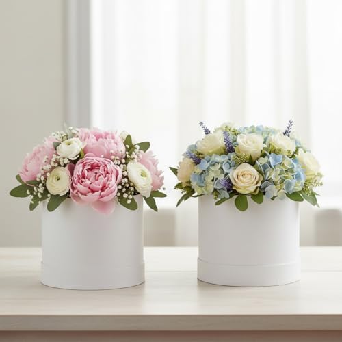 COHEALI Round Flower Box with Lid 5.51 Inch Diameter Floral Arrangement Box for Wedding Proposal Birthday Packaging Set of 2