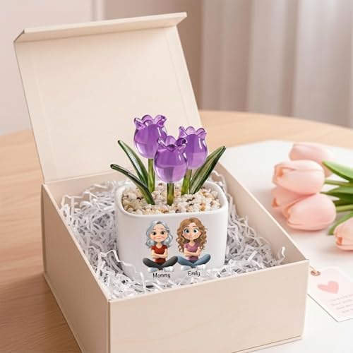 Wrappiness Glass Everlasting Tulips Pot for Women - Personalized Gifts - Glass Flowers Decor, Birthday Gift for Daughter f...