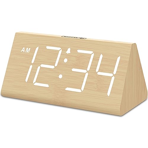 DreamSky Wooden Digital Alarm Clocks for Bedrooms - Electric Desk Clock with Large Numbers, USB Port, Loud Alarm for Heavy...