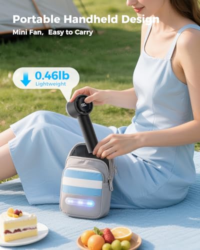 SWEETFULL Portable Handheld Fan Rechargeable - 6 Gear High Speed Powerful Mini Turbo Fan with Flashlight, Digital Display,...
