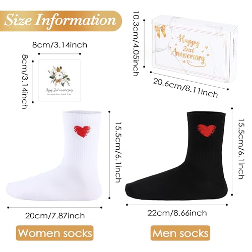 EcoUtens 2nd Anniversary Cotton Gift Set – 2 Pairs of Romantic Cotton Couple Socks with 2 Years Anniversary Card & Gift Bo...